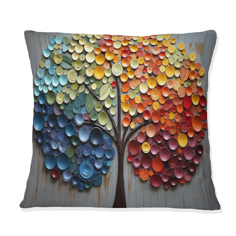 Coussin décoratif coloré à motif d'arbres arc-en-ciel 4 saisons