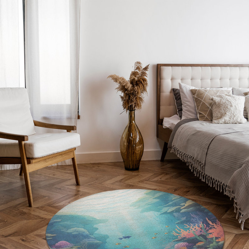 Tapis tressé Oceanic Creatures, Rond 5 pi