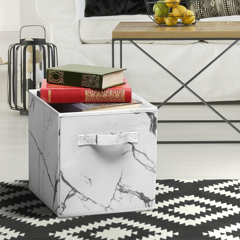 Sorbus 4 Pack 11" Foldable Fabric Storage Cube Bins with Handles in Marble Print, White