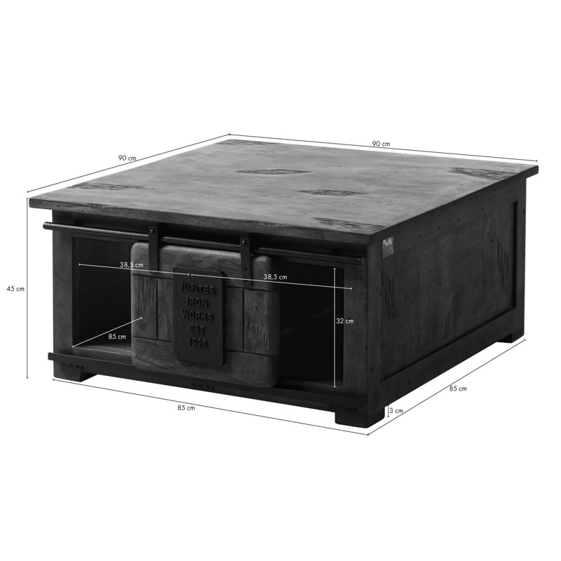 Solid Wood Coffee Table with Storage, Brown lacquered