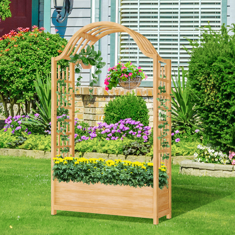 Lit de jardin surélevé avec treillis, jardinière verticale en bois avec treillis arqué, lit surélevé avec trous de drainage