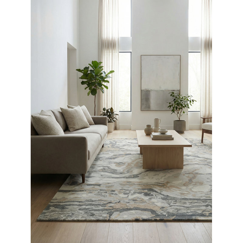 Cortero Hand Tufted Wool Abstract Area Rug, Gray/Ivory, Rectangle 8' x 10'