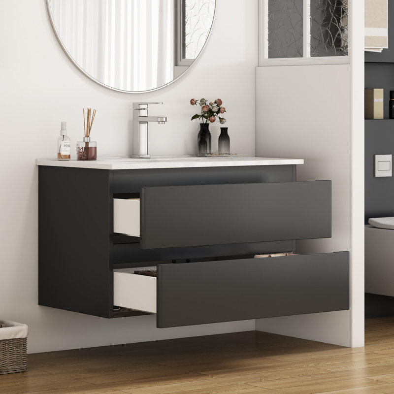 Meuble-lavabo mural 32 po, Gris anthracite