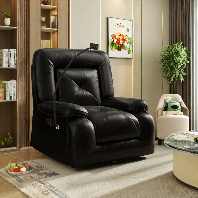 Fauteuil inclinable pivotant en faux cuir Taybree, Noir