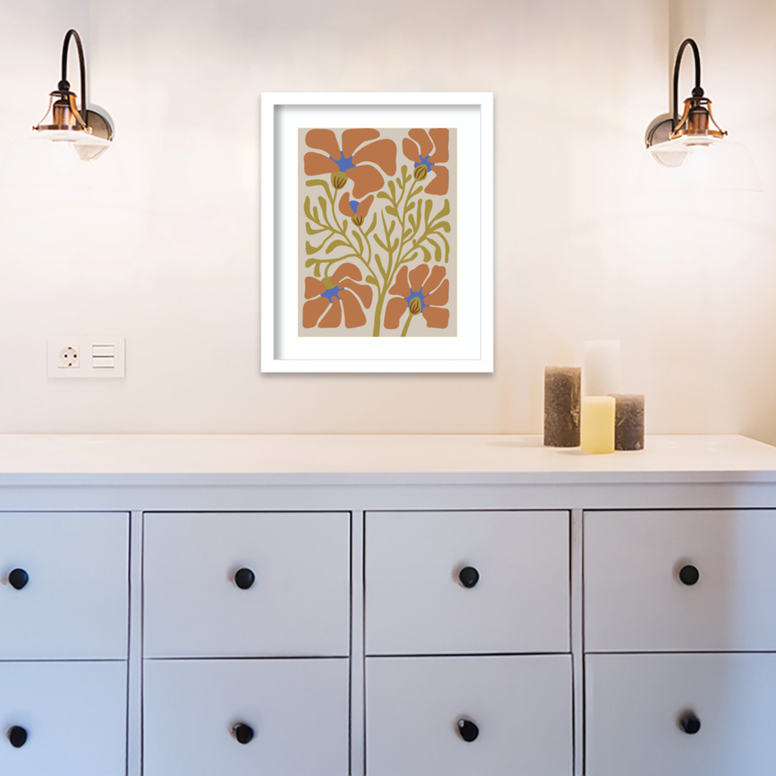Expressive Abstract House Plant Orange On Tan Framed On Paper by The Creative Bunch Studio Print, White, 17" H x 14" W x 1" D