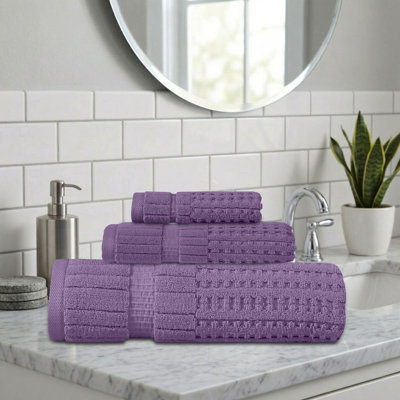 Willow 3 Pieces Towel Set – 100% Combed Cotton, Premium Quality 630 GSM, Purple, Ultra-Soft & Highly Absorbent (1 Bath, 1 Hand, 1 Wash Towels set)