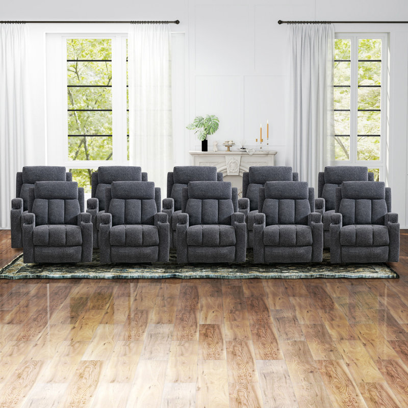 Fauteuil inclinable manuel de massage l 33,07 po Dartee avec fonction de chauffage et deux porte-gobelets - Siège de cinéma maison en microfibre