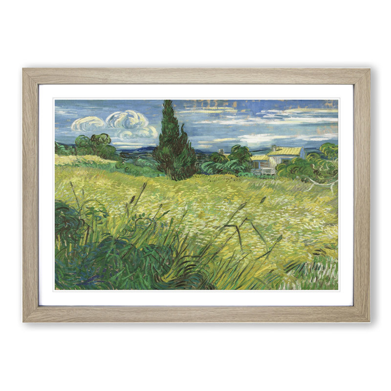 Green Field by Vincent Van Gogh - Picture Frame Painting, Oak Framed, 36cm H x 48cm W x 2cm D