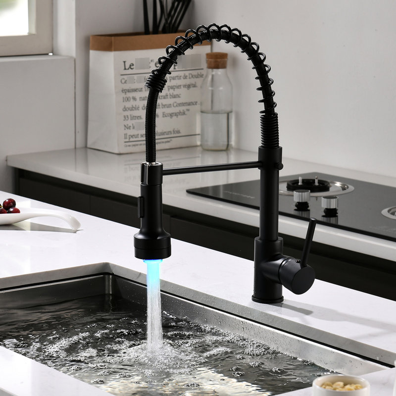 Robinet d'évier de cuisine à poignée simple avec conduit et abattant, noir, noir mat facile à utiliser, essorage à 360 degrés, aspect