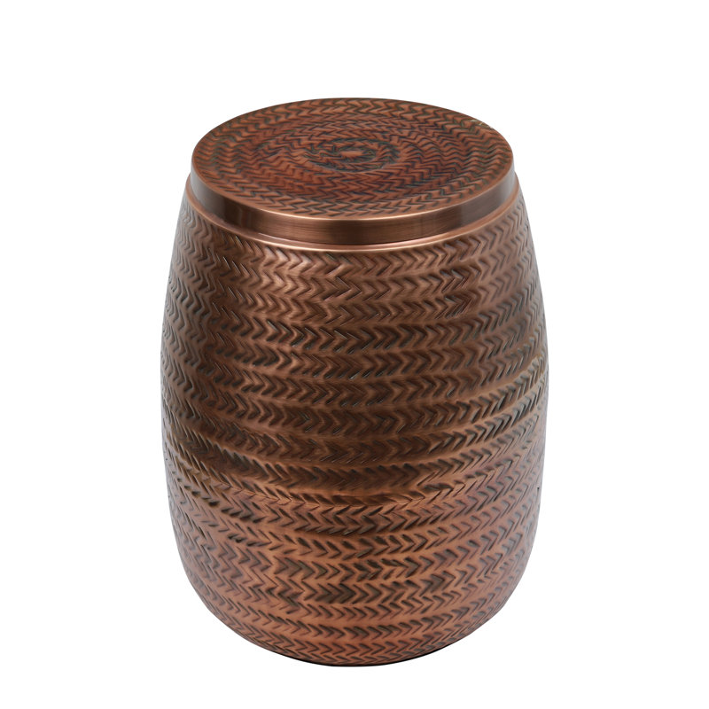 Jasper 15" Modern Rustic Arrow-Hammered Metal Drum Storage Side Table with Lid, Brown
