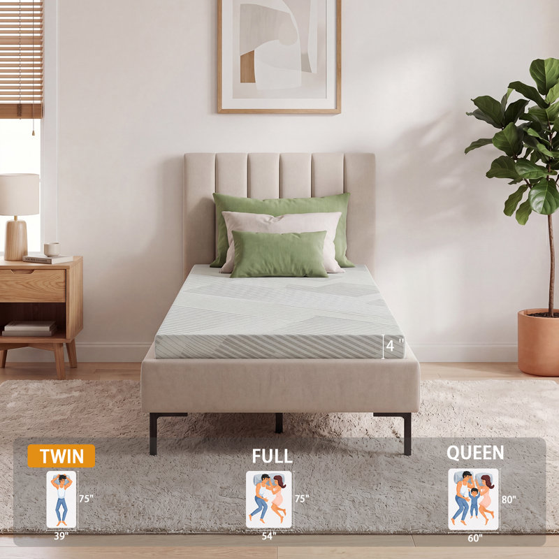 Surmatelas en mousse à mémoire de forme simple de 4 pouces, avec housse à fermeture à glissière amovible, base en tissu antidérapant et emballage compressible lavable à la machine