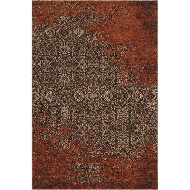 Brown Beige Themed Abstract Motif Ethnic Patterned Vintage Decorative Carpet, Rectangle 5'2" x 7'7"