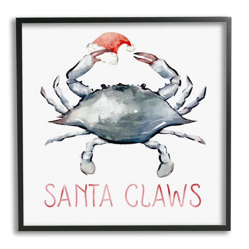 " Santa Claws Holiday Crab " by Ziwei Li, Midnight Black Framed Giclee, 12" H x 12" W