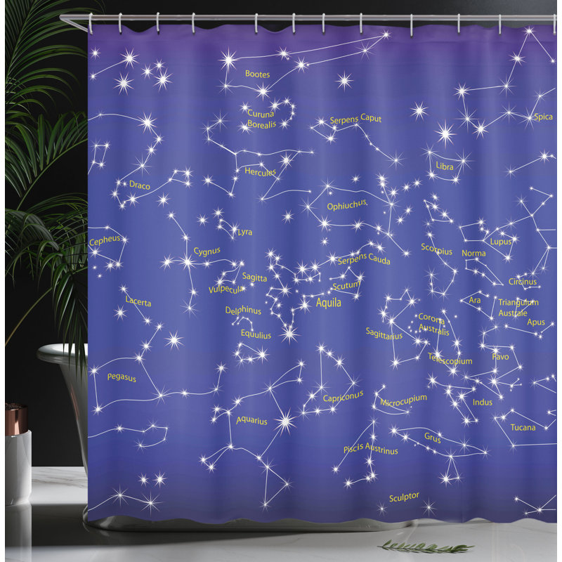 Ensemble de rideau de douche et crochets Constellation, H 70 po x l 69 po