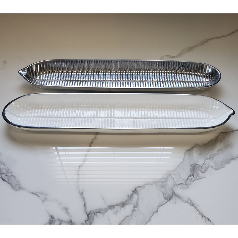 Pewter Tray - Set of 2, White/Silver
