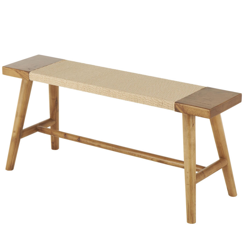 Cole And Grey Wood Handmade Traditional Bench With Rope Wrapped Seat