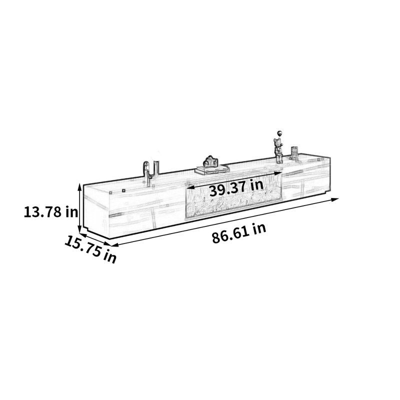 Modern simulation electronic fireplace TV stand, White, 13.78" H x 86.61" L x 15.75" W