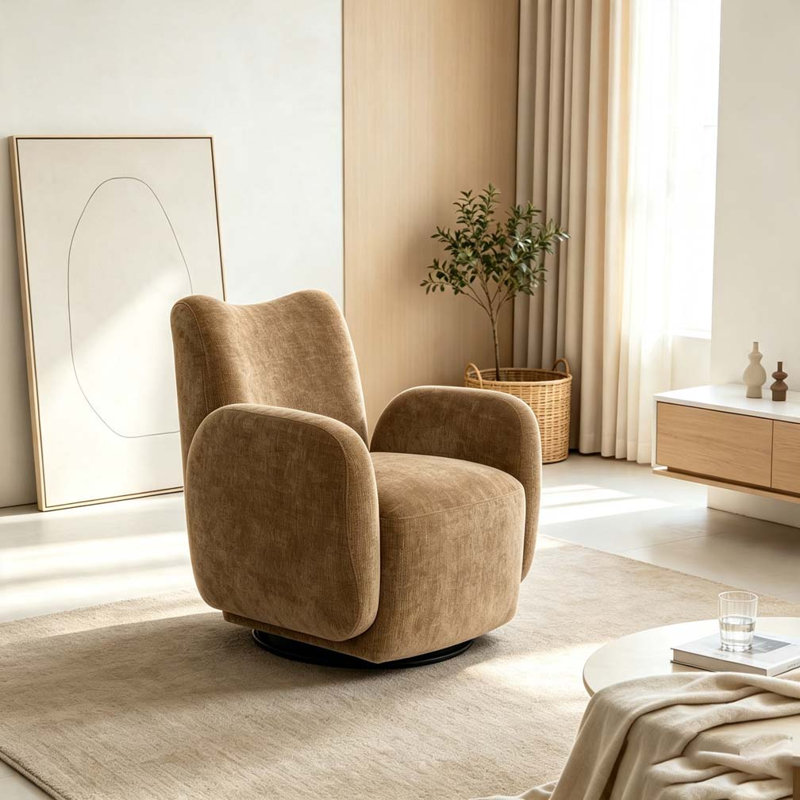 Fauteuil d'appoint pivotant à 360 °, Brun clair / brun