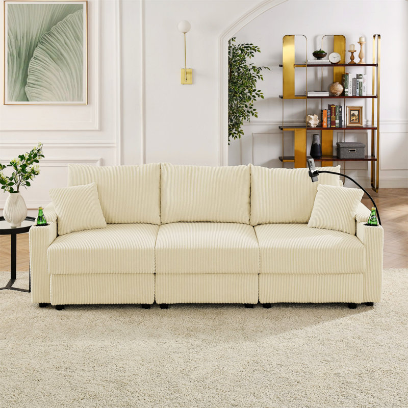 Canapé modulaire Johnny, Velours côtelé beige, 3, H 34 po x l 132 po x P 35,4 po