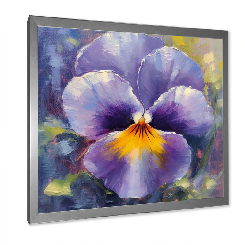 Natures jaunes mauves, pensées I, H 16 po x l 16 po x P 1 po, Cadre simple argenté