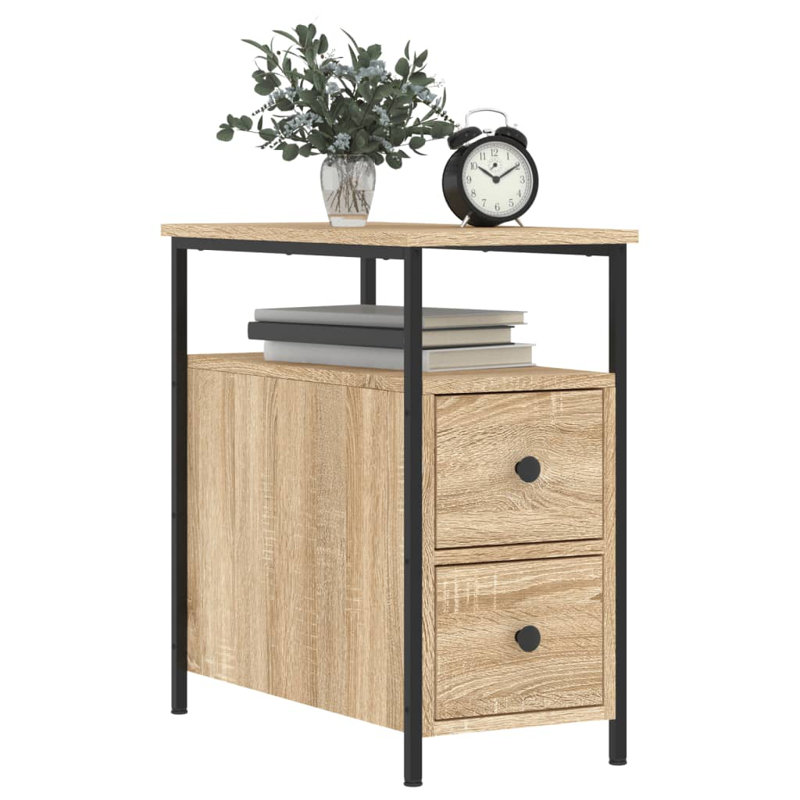Bourkelands 30cm W Iron Bedside Table, Sonoma Oak, Individual