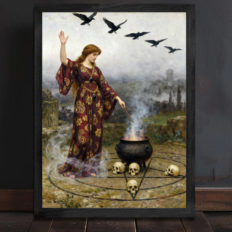 «Black», art mural fantaisiste, chaudron de sorcière, H 25 po x l 17 po