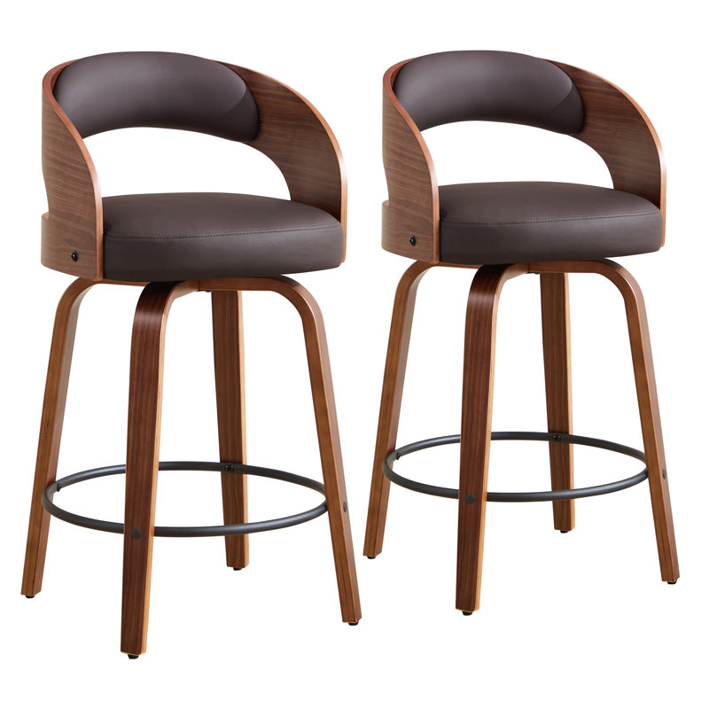 Tabouret de comptoir pivotant confortable avec pieds en bois massif durable, Brun