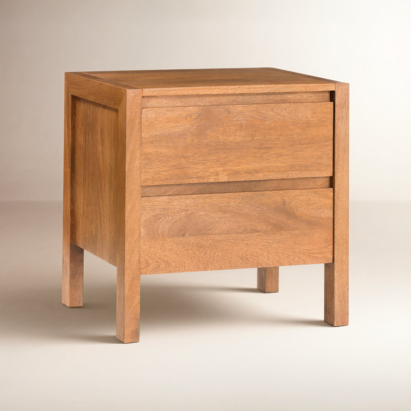 Table de chevet 22 po en bois massif à 2 tiroirs Varick, Ton moyen miel