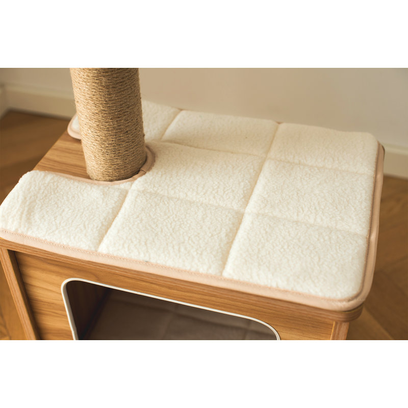 Natural Wood and White 30" Cat Tree with Sisal Post