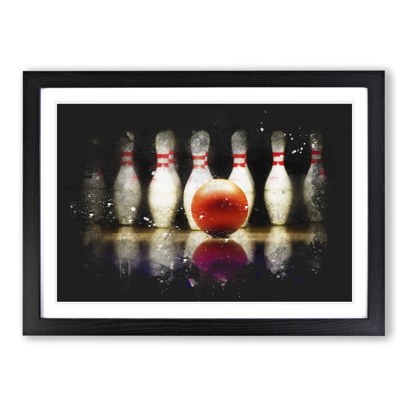 Ten Pin Bowling - Picture Frame Painting, 65cm H x 90cm W x 2cm D, Black Framed