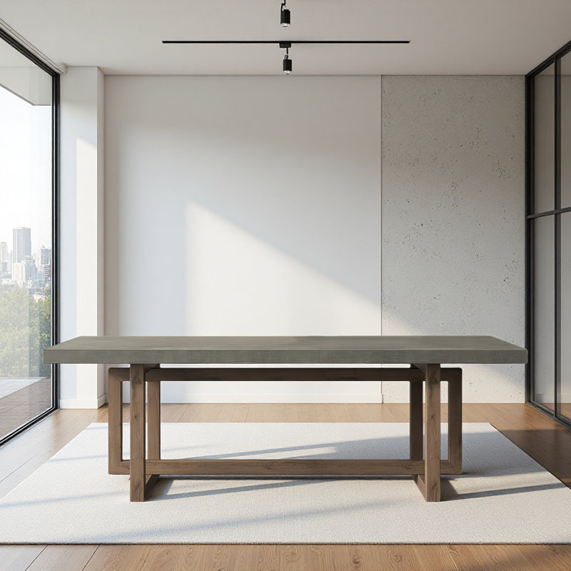 Table de salle à manger rectangulaire en bois massif gris ciment, H 29,53 po x L 70,87 po x l 31,5 po