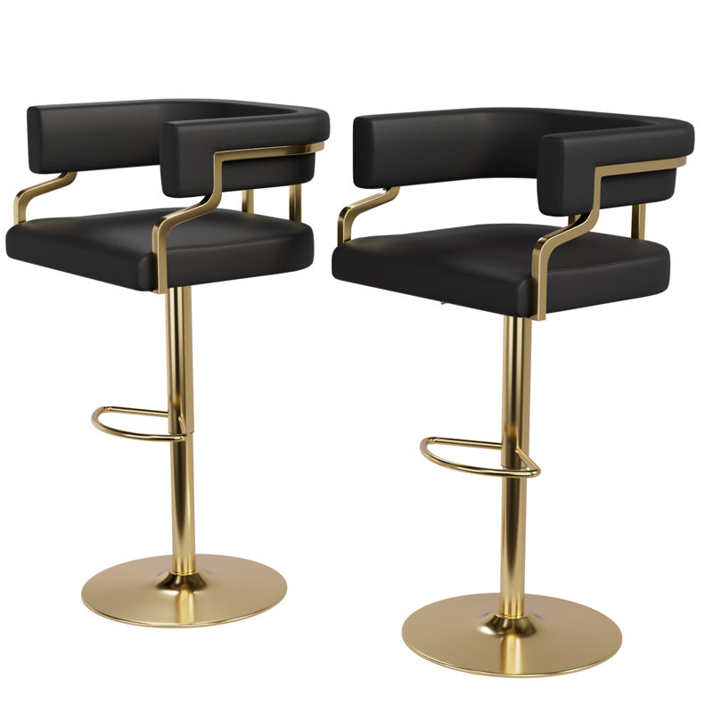 Bar Stools Pu Leather Swivel Counter Stool With Back, Black