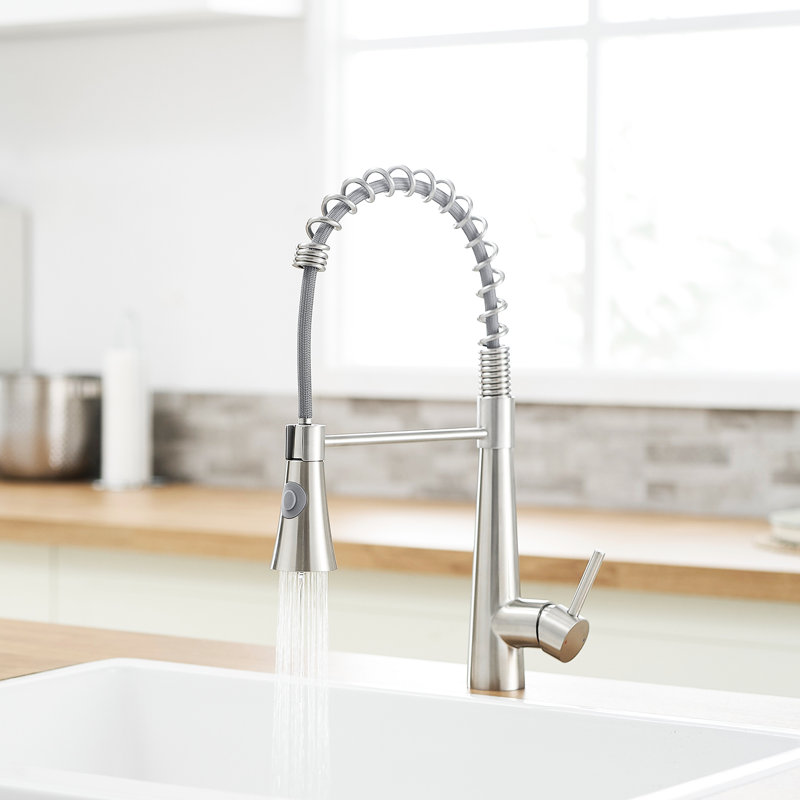 Kitchen Faucet With Pull Out In Brushed Nickel - Smooth Operation And Maintenance Contemporary Sink Spray Efficient Cleaning Solution