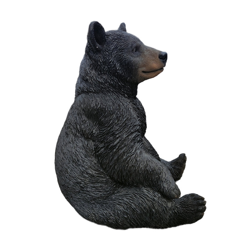  Onyx Guardian: Majestic Black Polyresin Sitting Bear Figurine