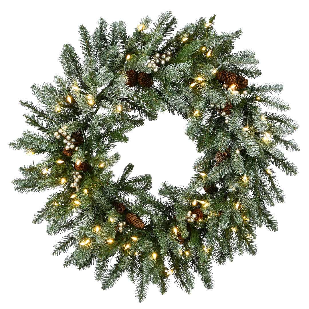 Snowy Morgan Spruce Wreath with Twinkly LED Lights The Holiday Aisle® 