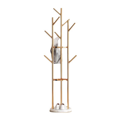 Steel Freestanding 9-Hook Coat Rack In Gold