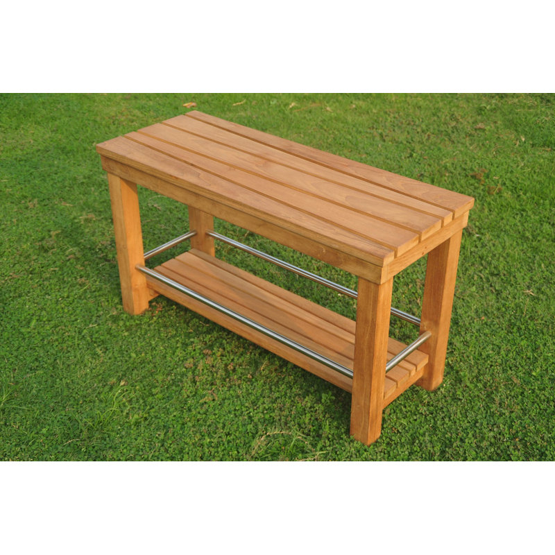 Macedo Outdoor Teak Side Table, 18" H x 12" L x 30" W