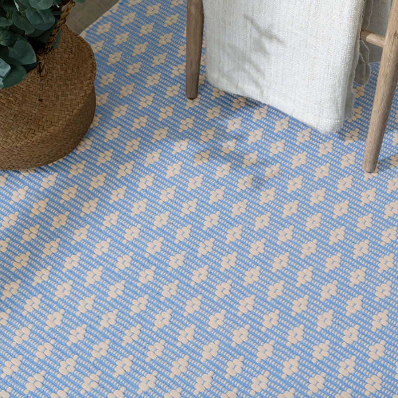 Dainty Diamond Denim/Ivory Handwoven Cotton Rug & Reviews | Birch Lane