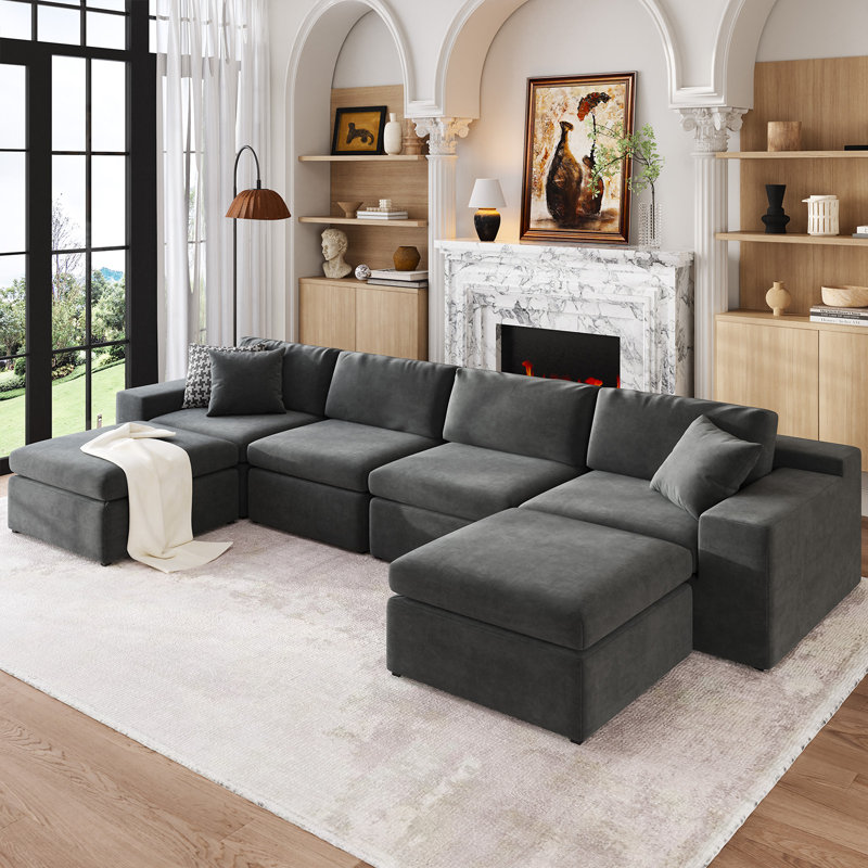 Ensemble de canapé modulaire en forme de U 137,8 po avec méridienne surdimensionnée à 6 sièges profonds et canapé-lit modulaire profond à 6 places