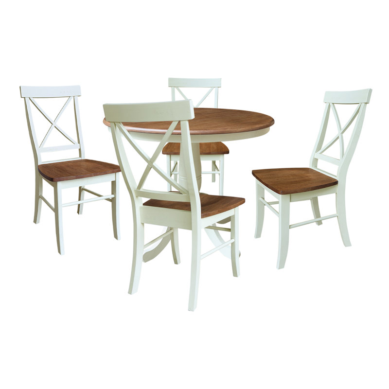 Ensemble de salle à manger extensible en bois massif Echols, 5, Noyer blanc / écorce
