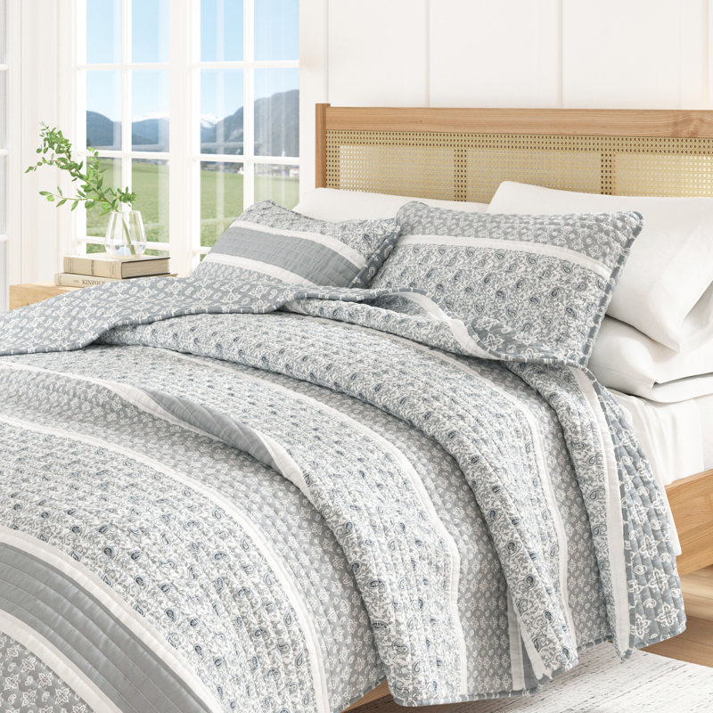 Ensemble de courtepointe réversible Paisley, Courtepointe pour lit simple / simple TG et 1 taie, Gris