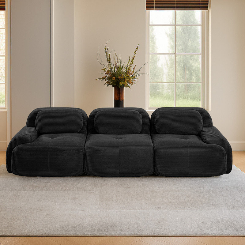 Modular Cloud Memory Foam 3-Seat Couch, No Assembly Required, Noir