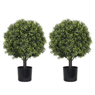 Arbres artificiels en forme de buis 22 po - Arbustes à feuilles persistantes artificielles pour porche, patio, entrée ou décor de salon intérieur, 2 pièces / ensemble