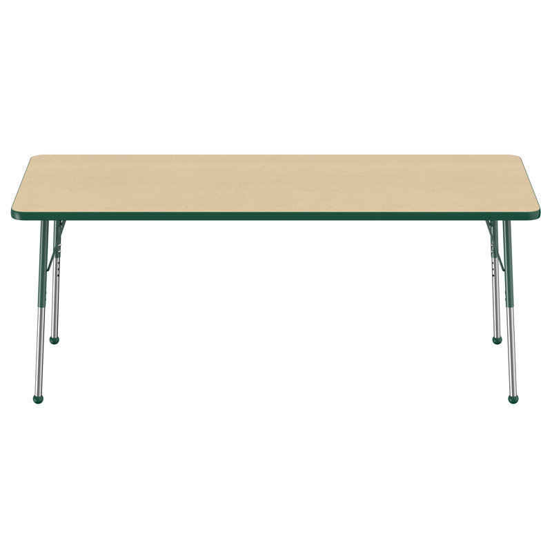 Table d'activité rectangulaire à hauteur réglable en forme de T, Érable / vert, 24 po x 48 po, Roulement à bille standard