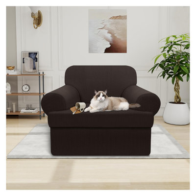 Waterproof Chair Cover With Arms 2-Piece Set Striped Slipcover For 1 Separate T Cushion Couch - TPU Fabric Armchair Covers Leakproof Couch Protector For Kids, Pets(Chair, Coffee)