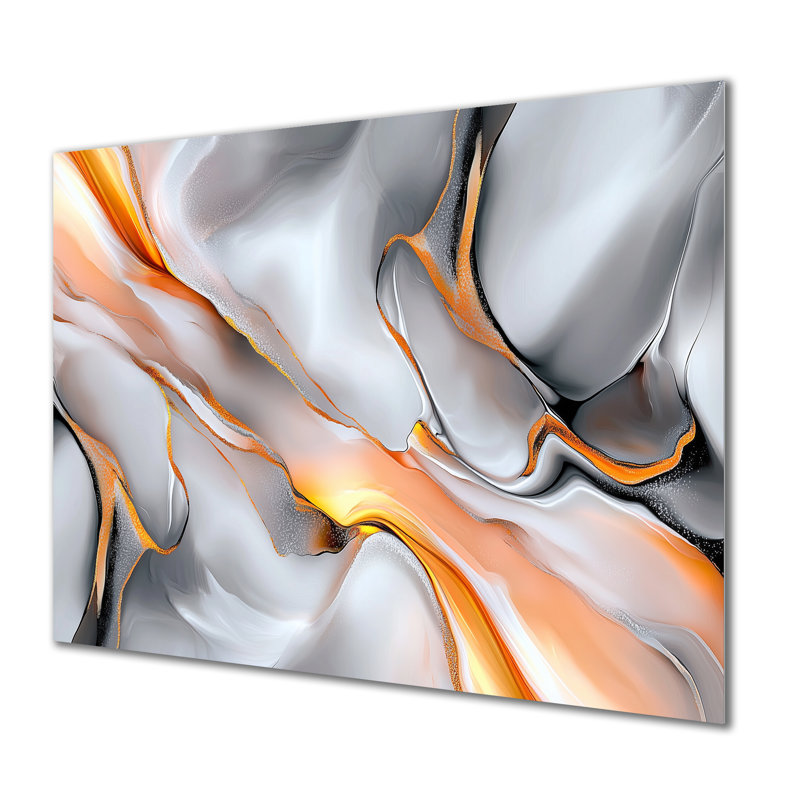 Marbre ascendant orange clair et gris II - art mural abstrait en métal, impression murale en marbre