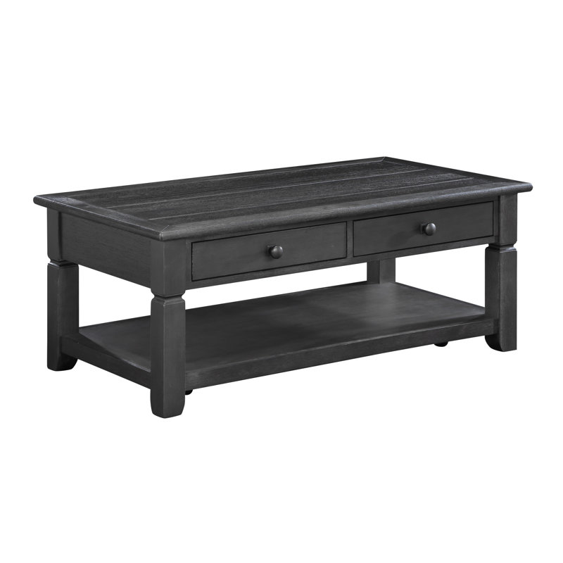 Table basse à 2 tiroirs en bois massif, Gris foncé