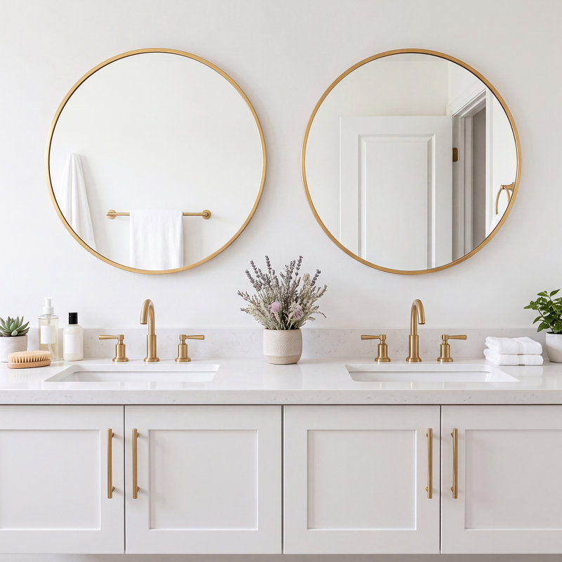 Metal Round Wall Mirror, Gold, 20" x 20"