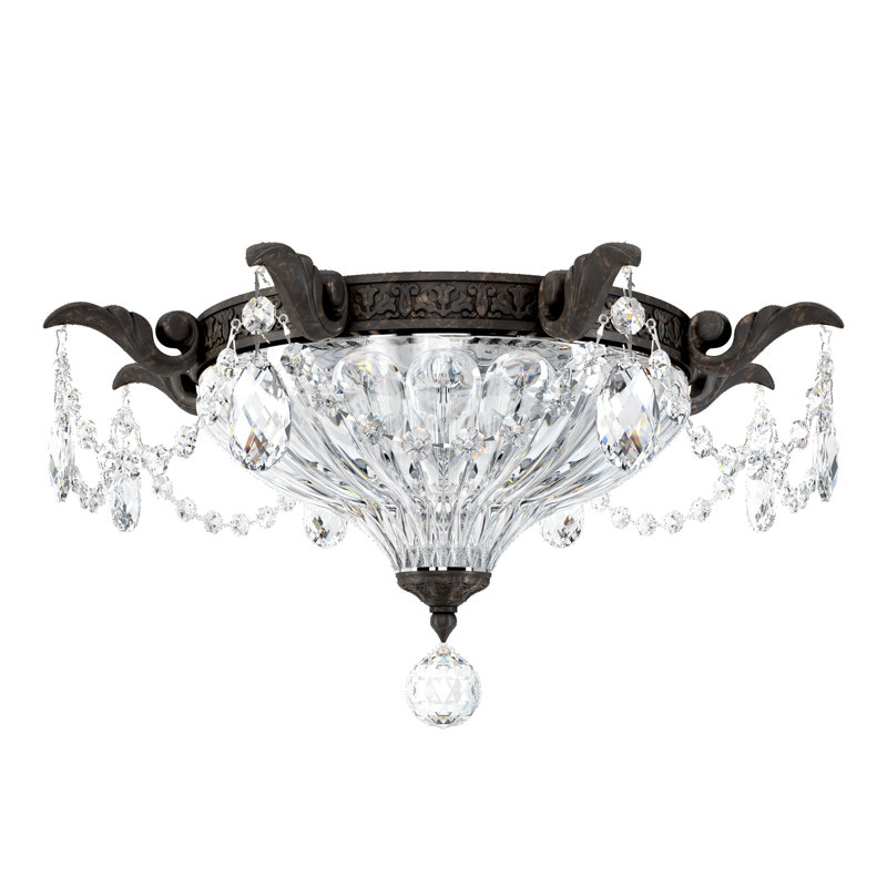 Milano 2 Light 16.5in x 8in Flush Mount in Parchment Gold with Clear Heritage Handcut Crystals, Chinese (K9), Heirloom Bronze