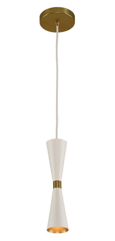 Milo 1 LT White w/ Vintage Brass Pendant Kalco, White